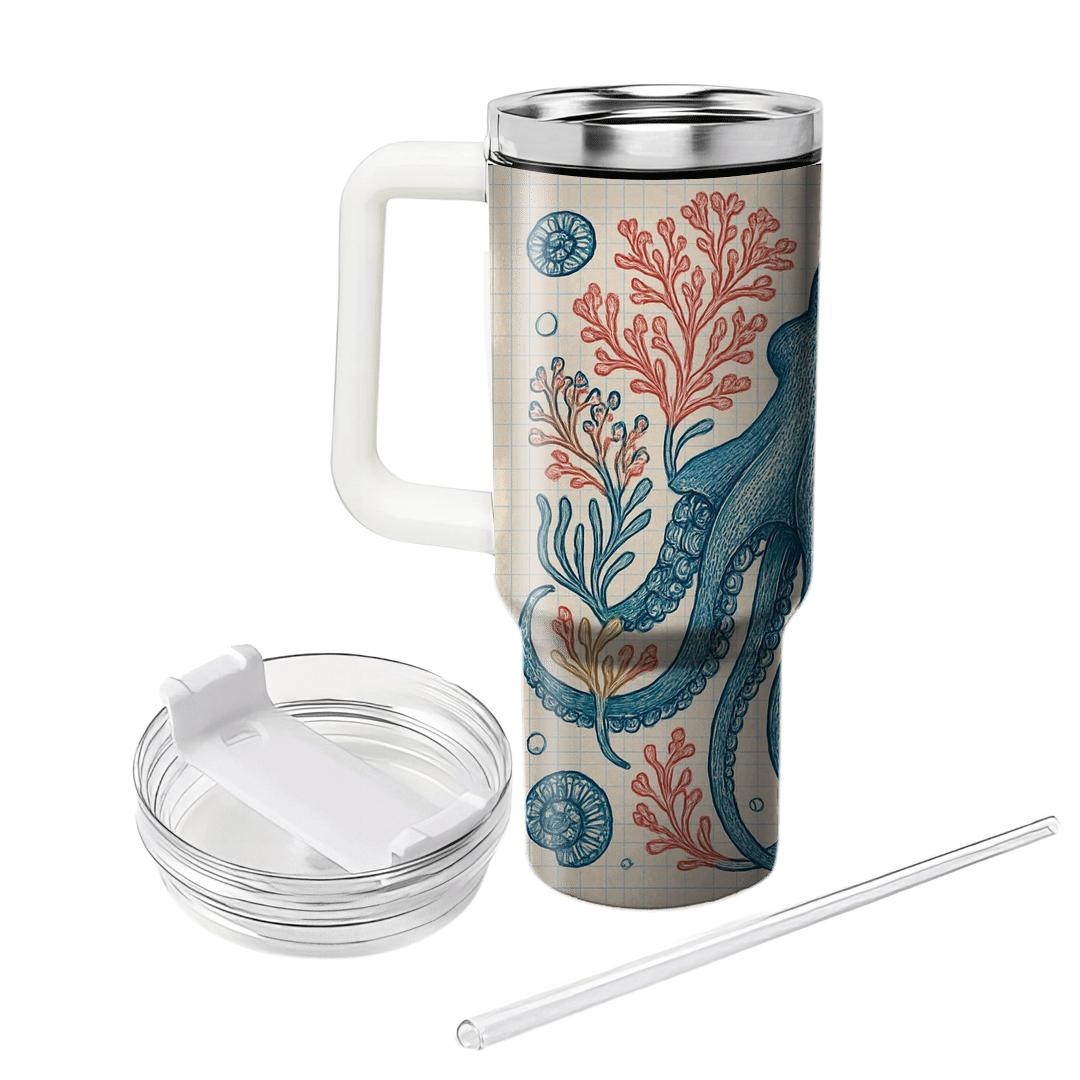 Coral Reef Octopus Blueprint Garden tumblers for gifts