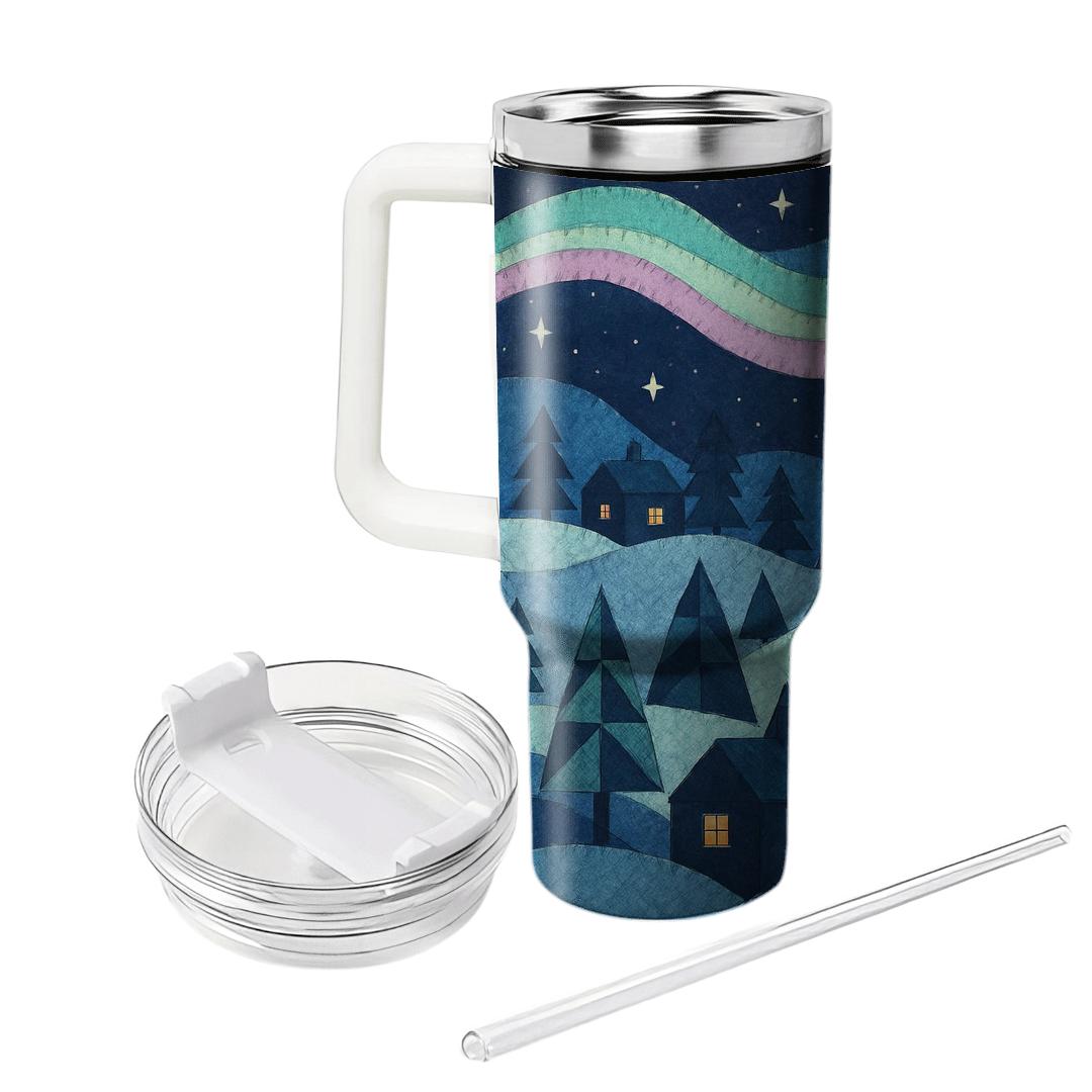 Winter Aurora Quiltfolk tumbler cups