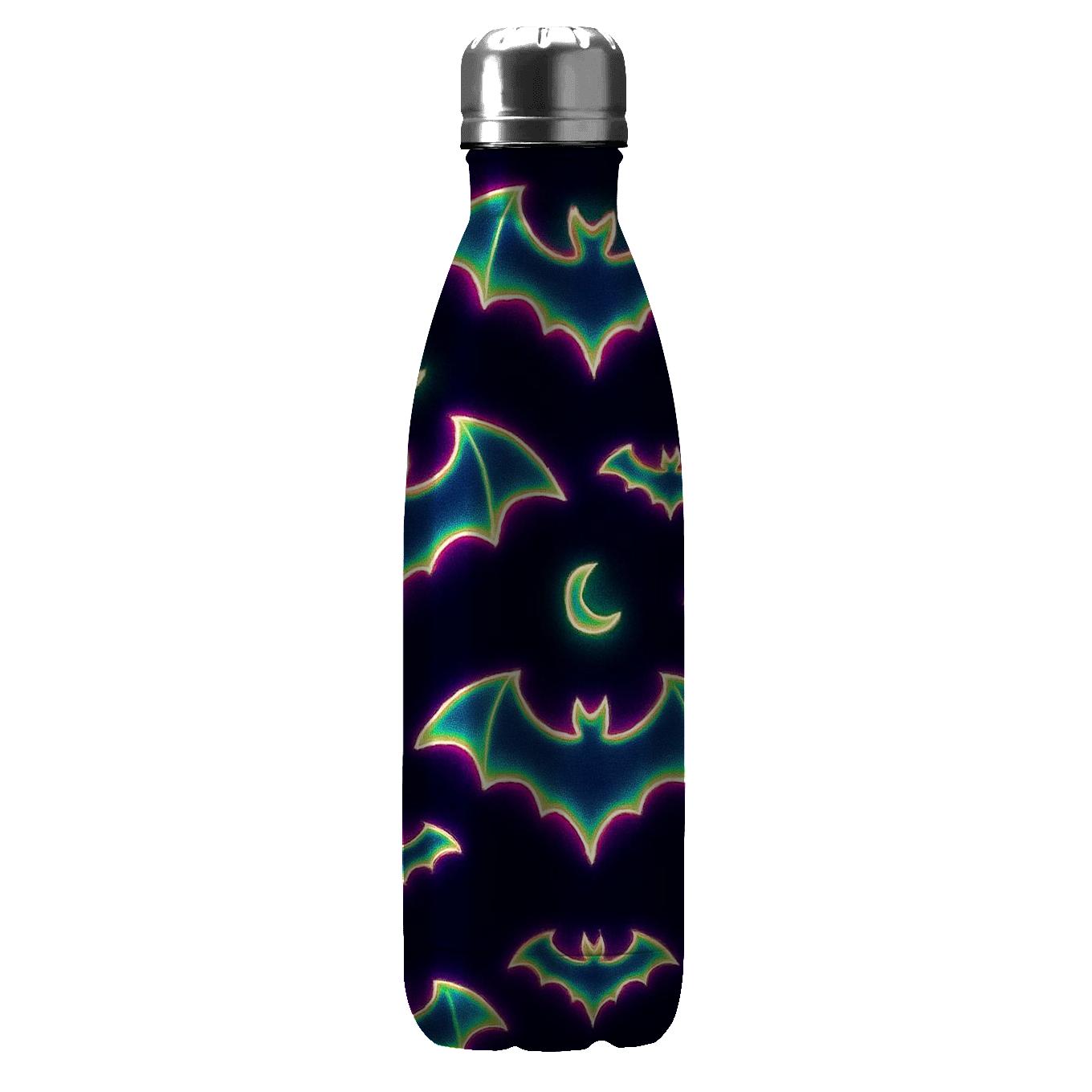 Neon Bat Mirror Lattice On Deep Navy Night water bottles with lids