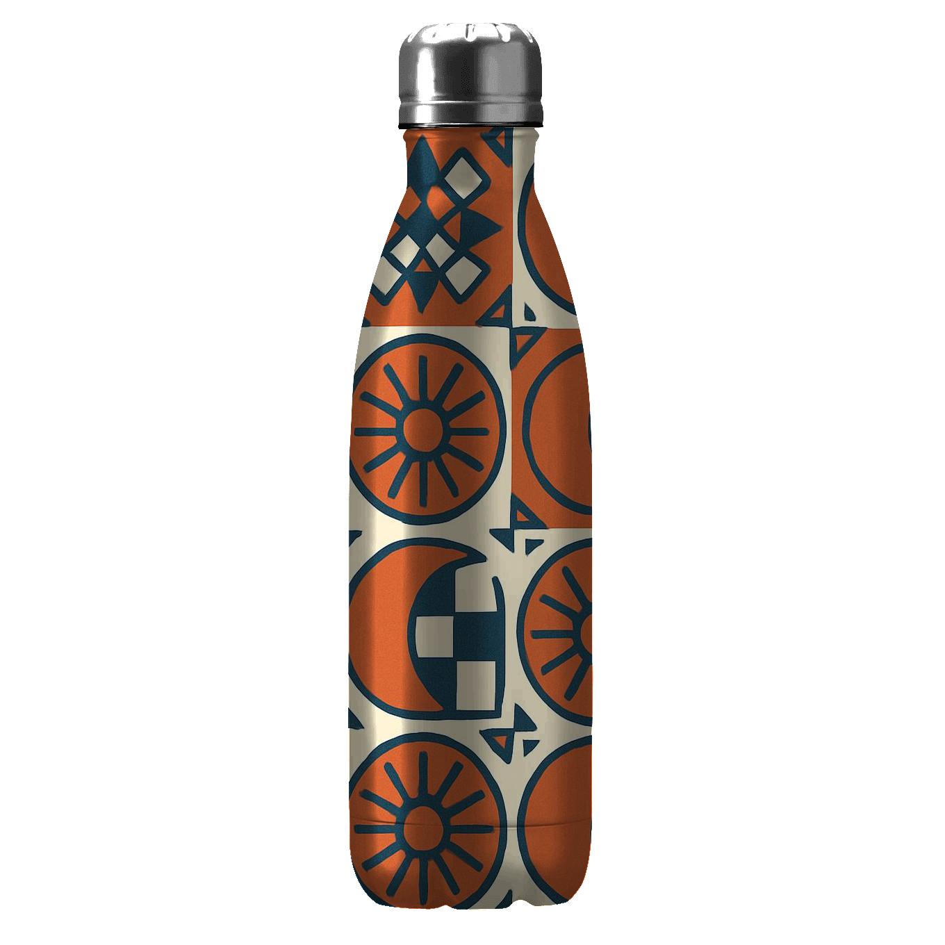 Terracotta Sunwheel And Checkered Crescent Motifs custom water bottles