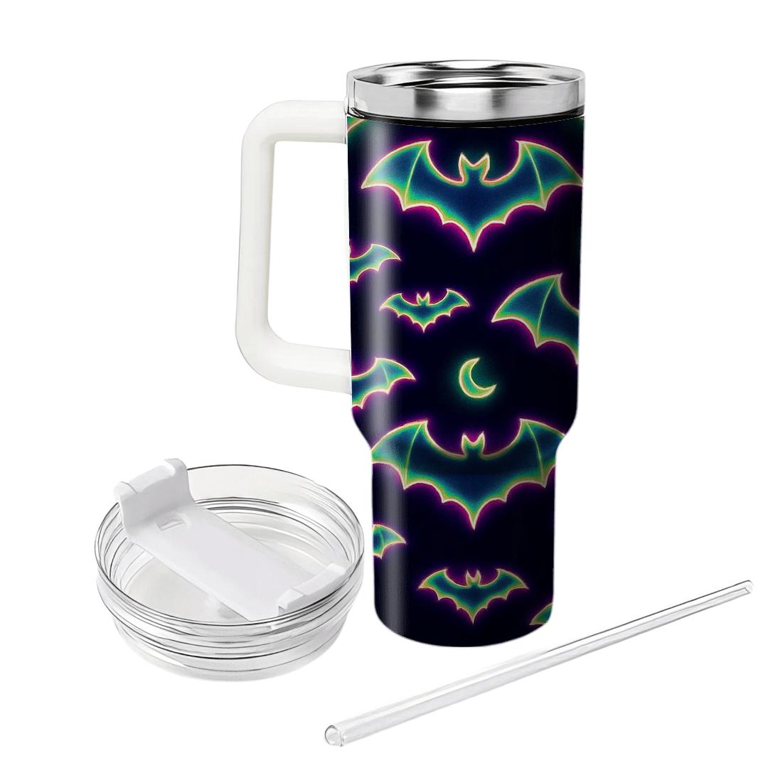 Neon Bat Mirror Lattice On Deep Navy Night personalized tumblers
