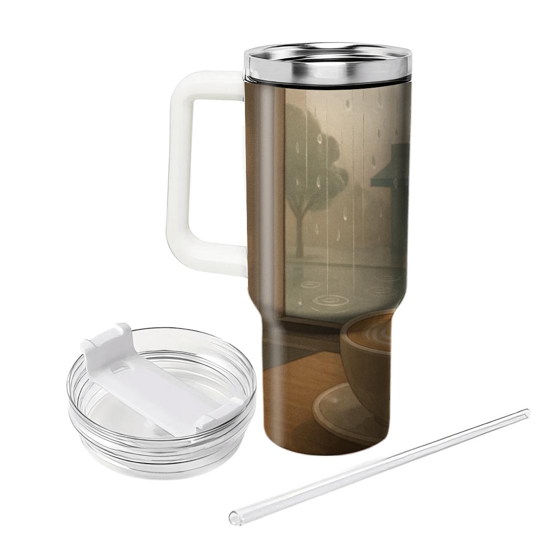 Cafe Window Rain And Latte Swirls insulated tumblers