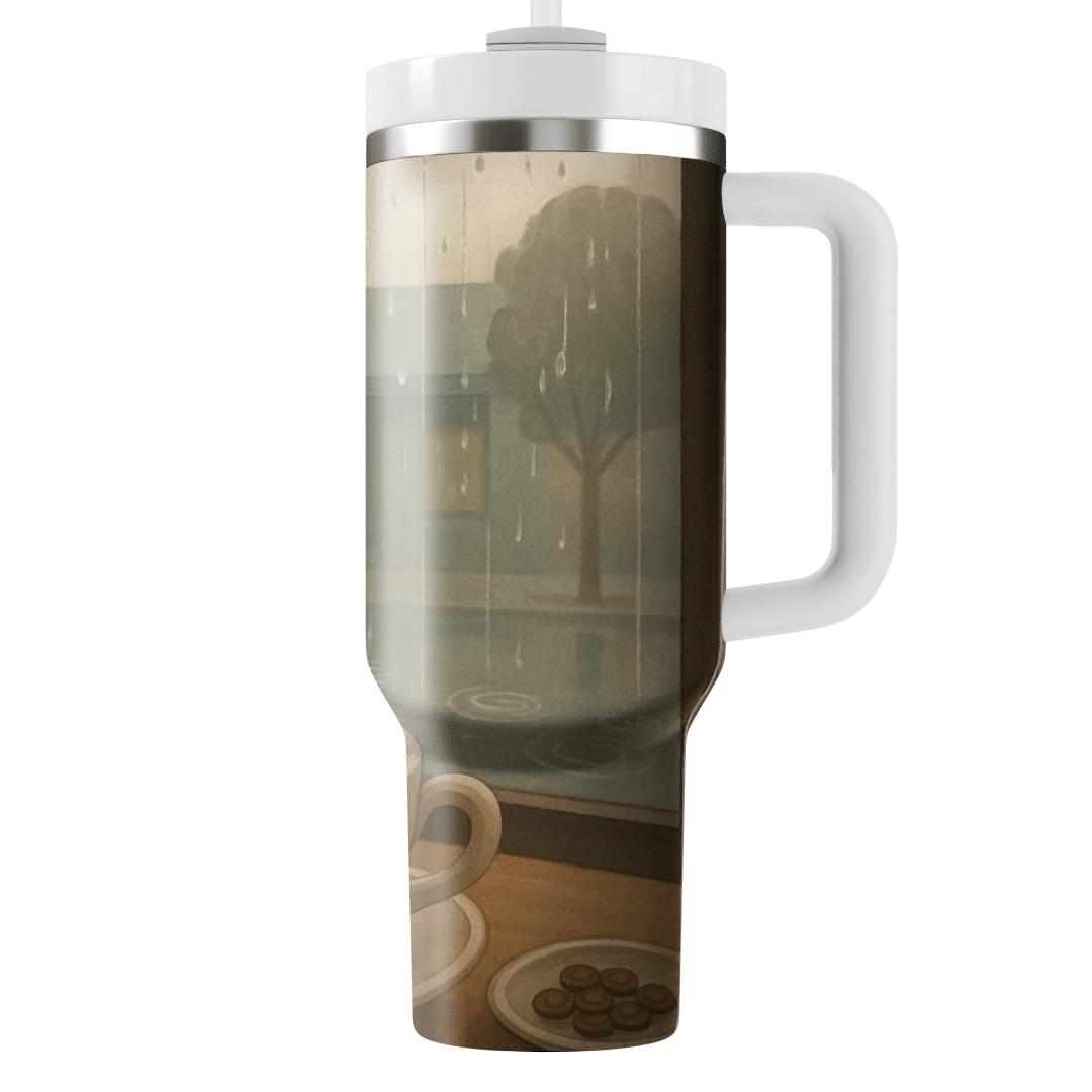 Cafe Window Rain And Latte Swirls insulated tumblers