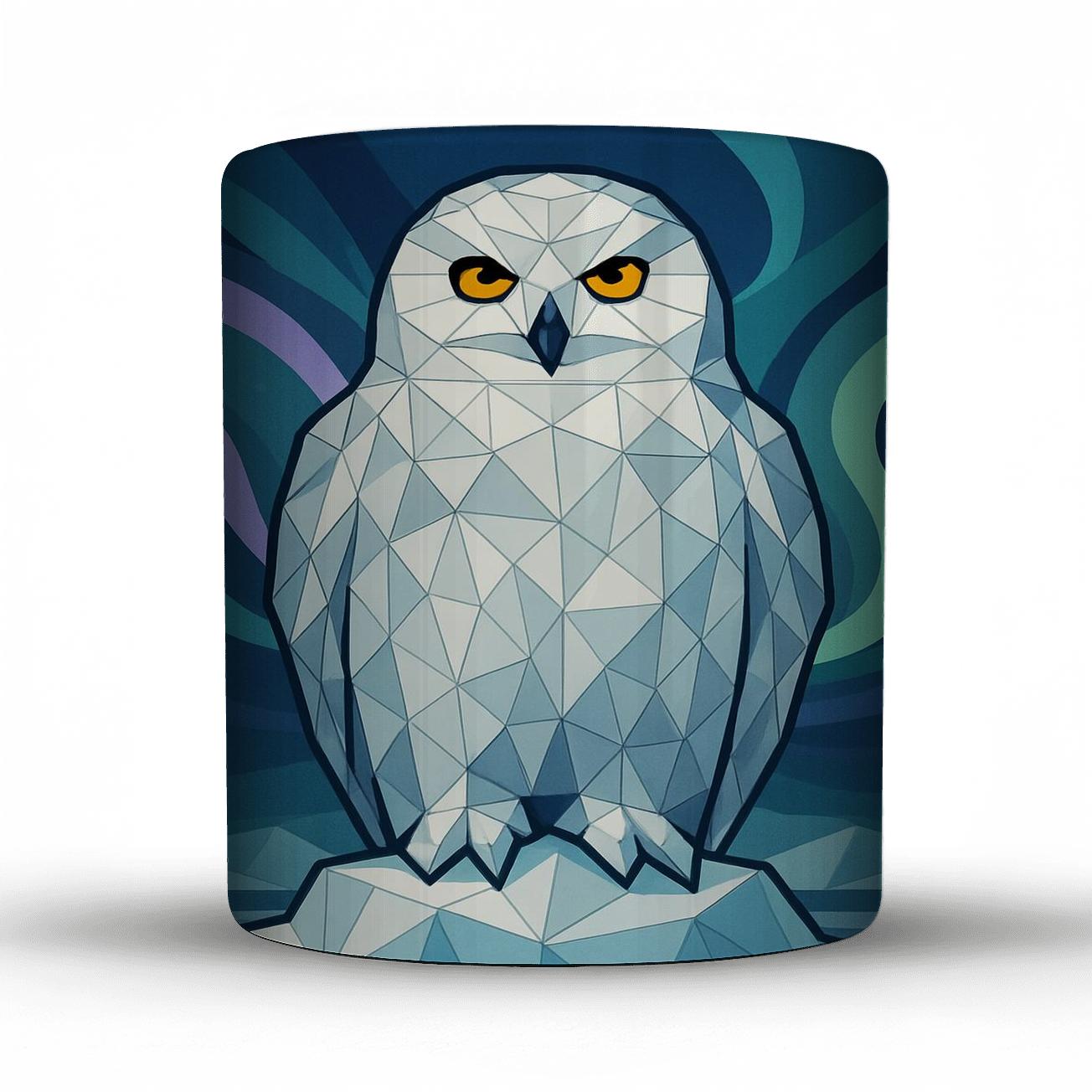 Arctic Aurora Snowy Owl Mosaic ceramic coffee mugs