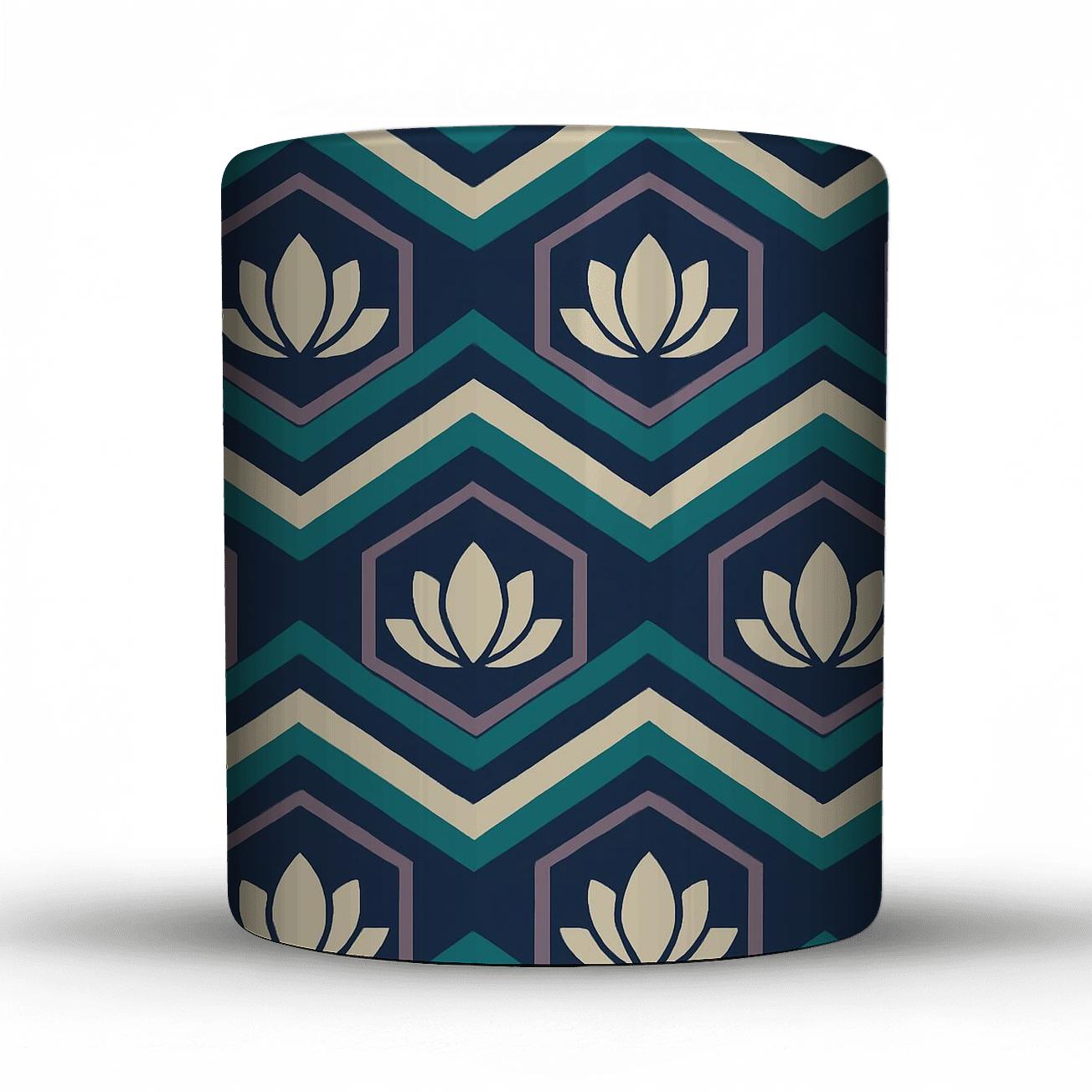 Midnight Lotus Chevron Mosaic ceramic coffee mugs