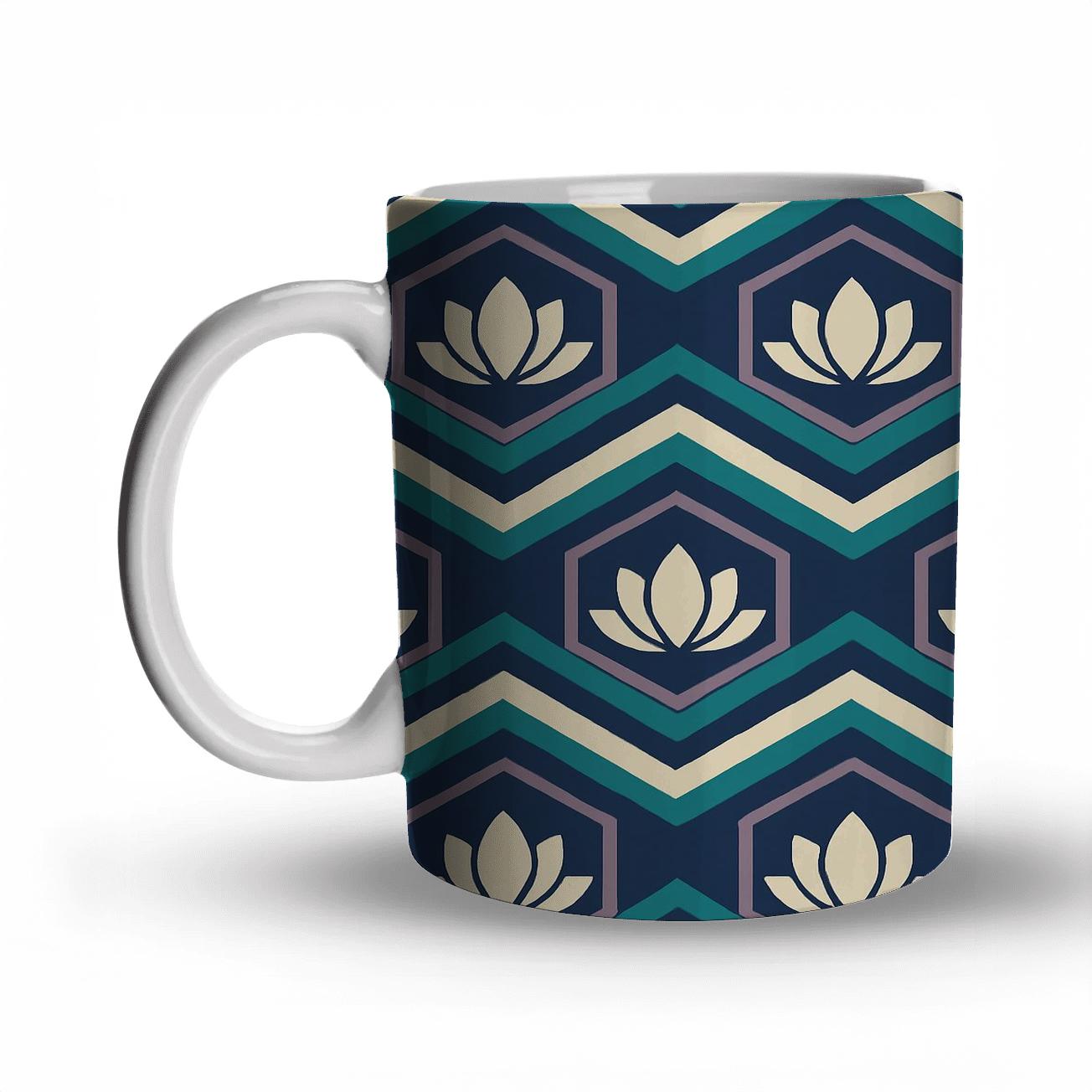 Midnight Lotus Chevron Mosaic ceramic coffee mugs