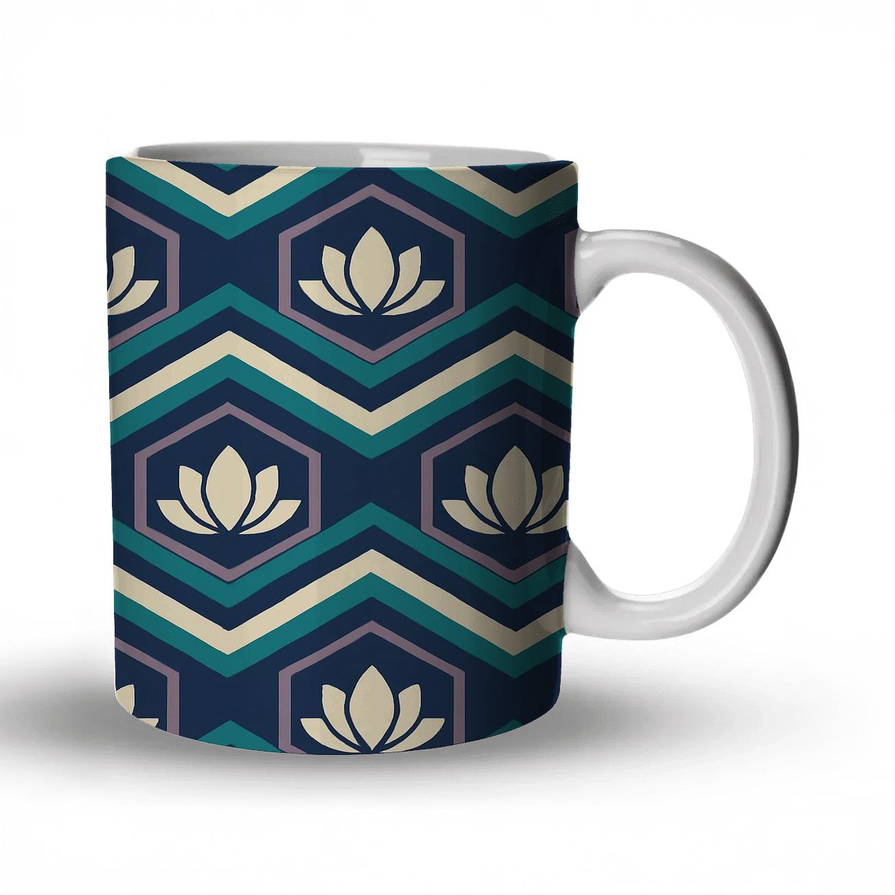Midnight Lotus Chevron Mosaic ceramic coffee mugs