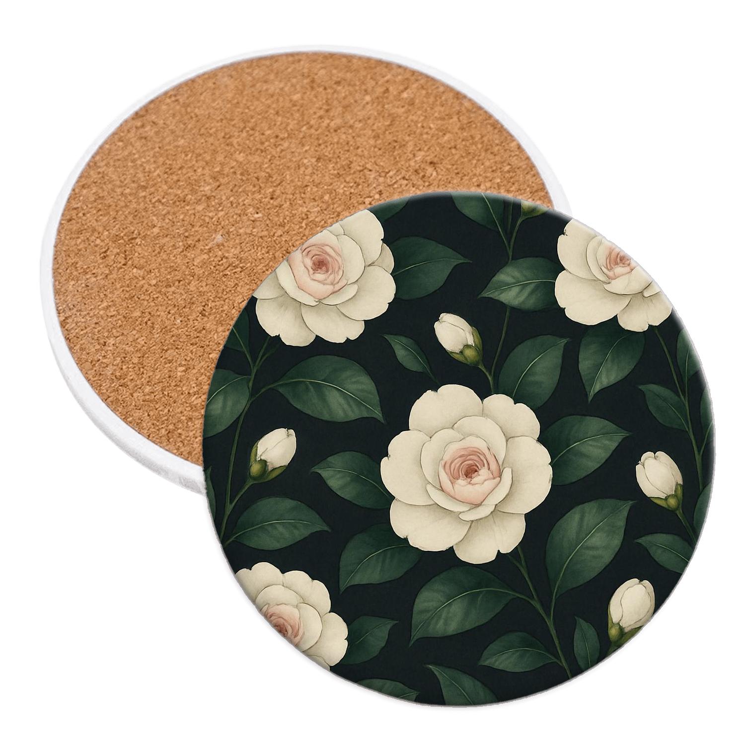 Midnight Garden Camellias coasters for home decor