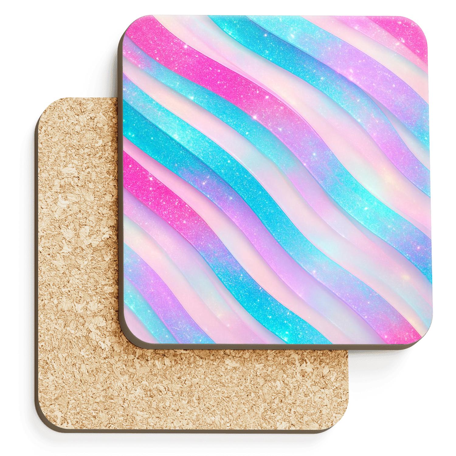 Iridescent Prism Sequin Cascade cork coaster sets