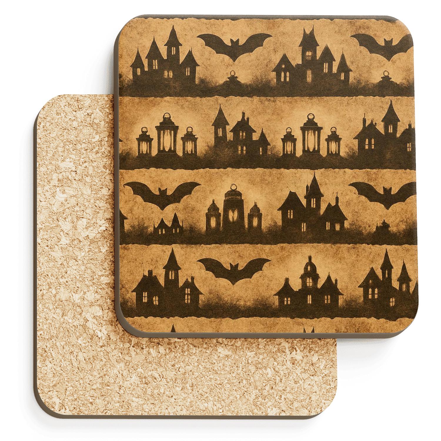 Sepia Haunted Horizon Lantern And Bat Bands elegant tabletop coasters