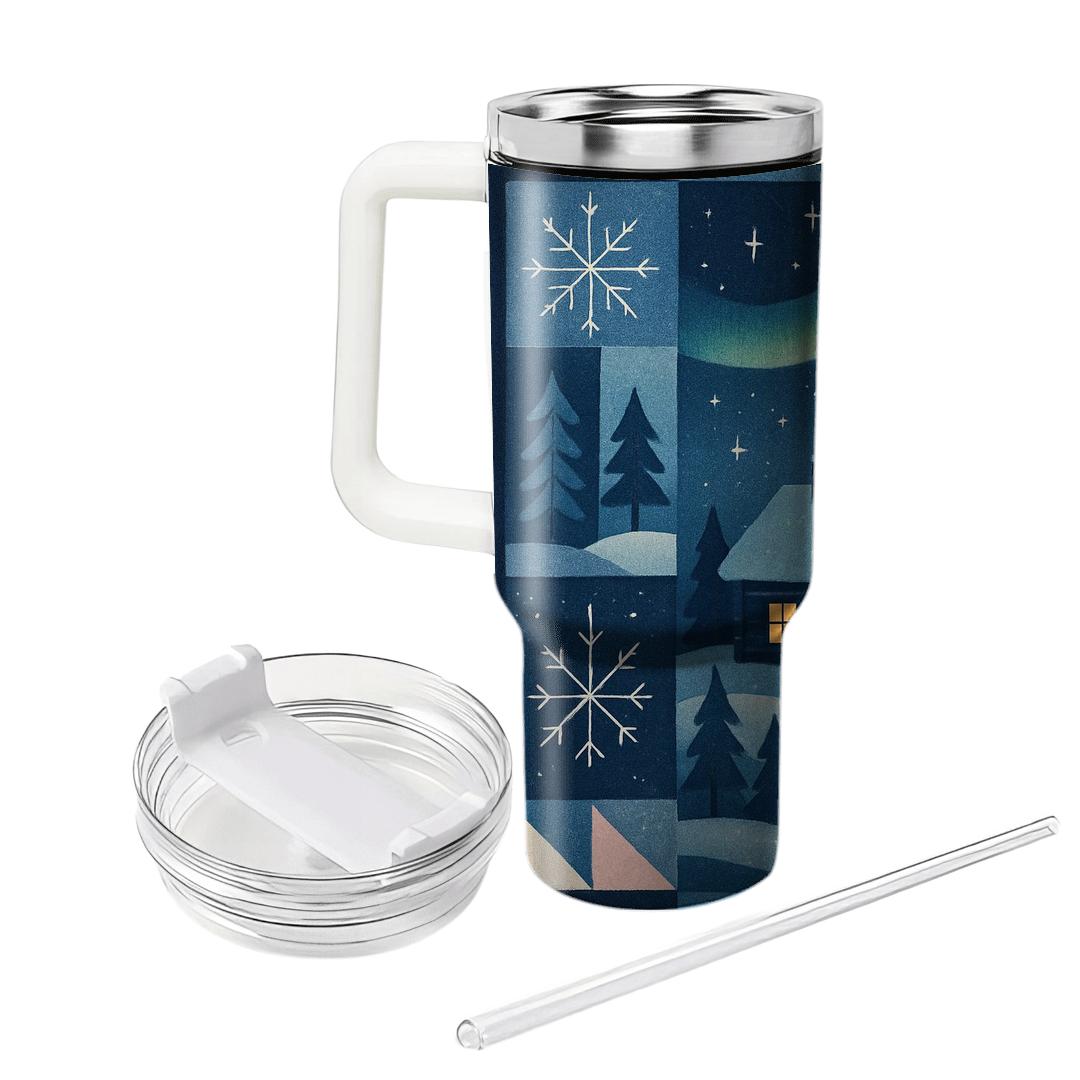 Winter Aurora Cabin Quilt custom tumblers