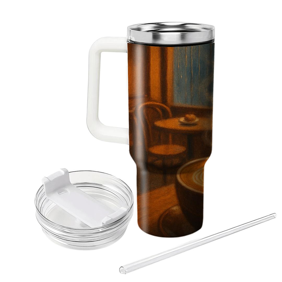 Rainy Window Cappuccino Club tumblers with lids