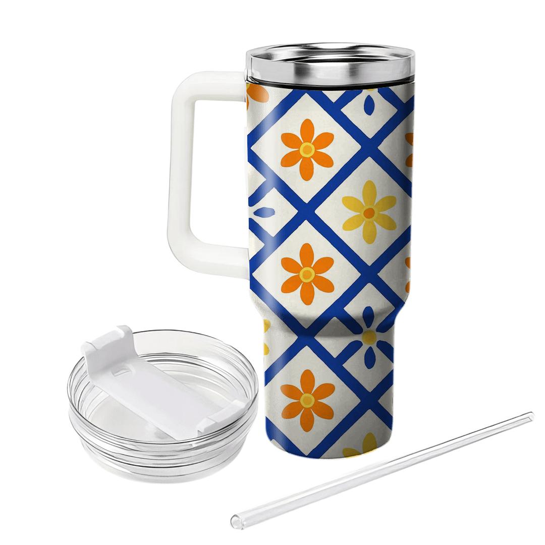 Cobalt Lattice Citrus Blossom Repeat tumblers with lids