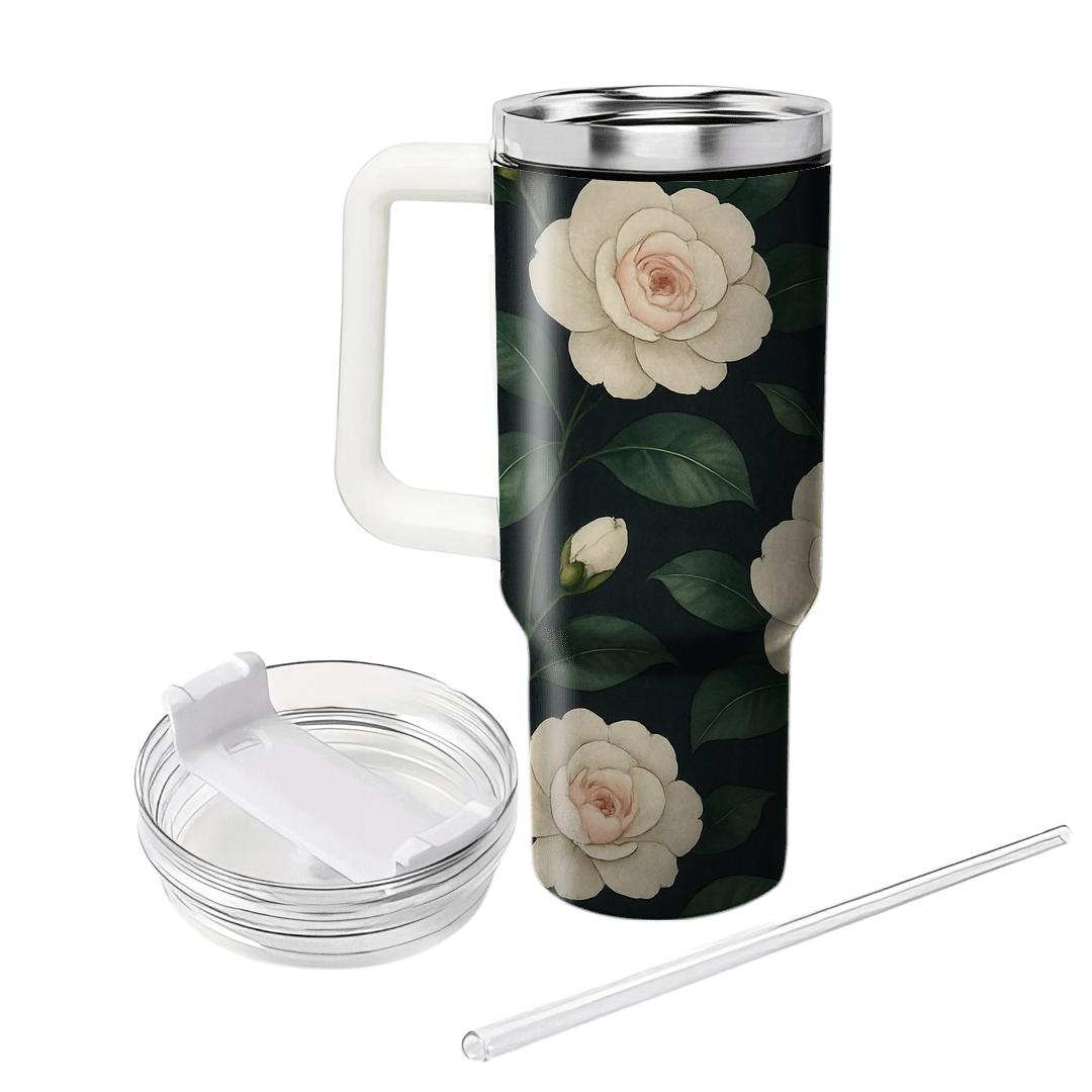 Midnight Garden Camellias tumbler cups