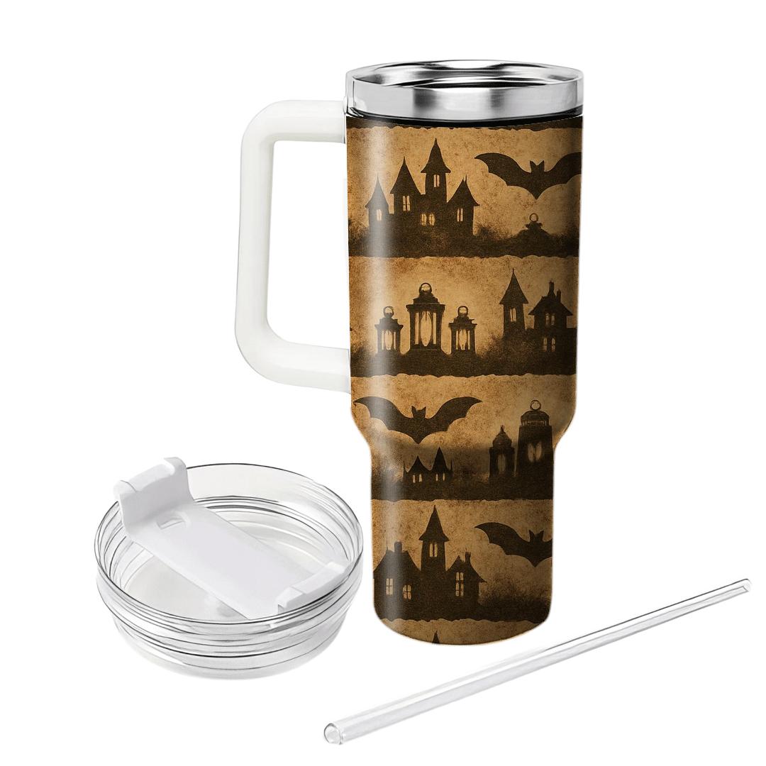 Sepia Haunted Horizon Lantern And Bat Bands tumblers for gifts
