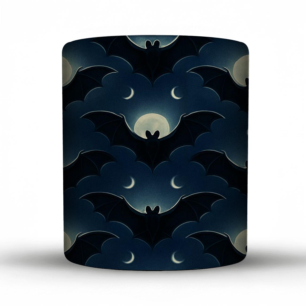 Moonlit Bat Mirror Lattice On Deep Navy Night custom printed mugs