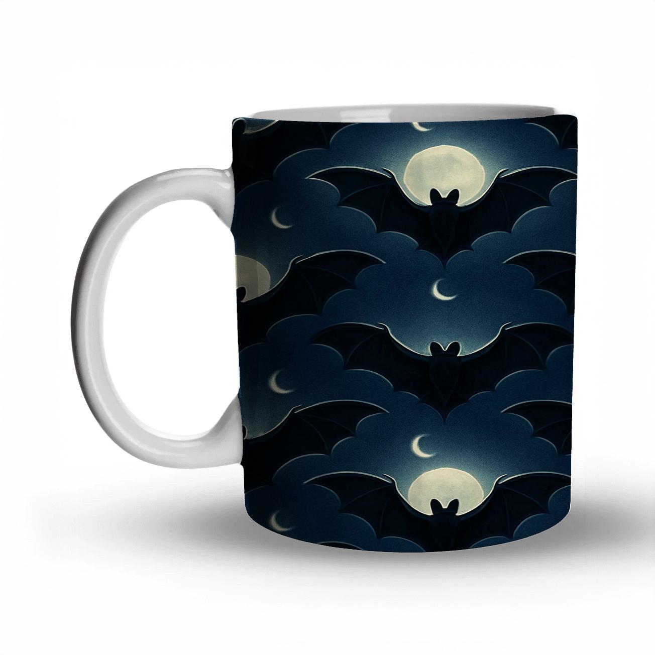 Moonlit Bat Mirror Lattice On Deep Navy Night custom printed mugs