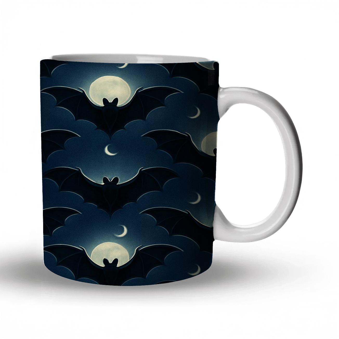 Moonlit Bat Mirror Lattice On Deep Navy Night custom printed mugs