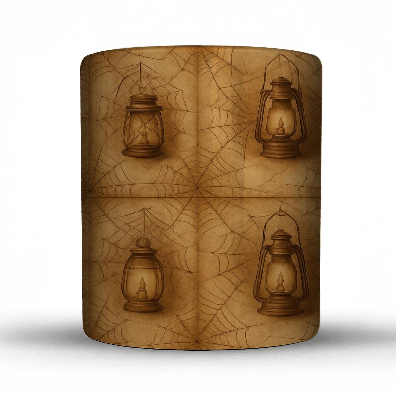 Sepia Lantern And Cobweb Parchment Collage Tile travel mugs with handles