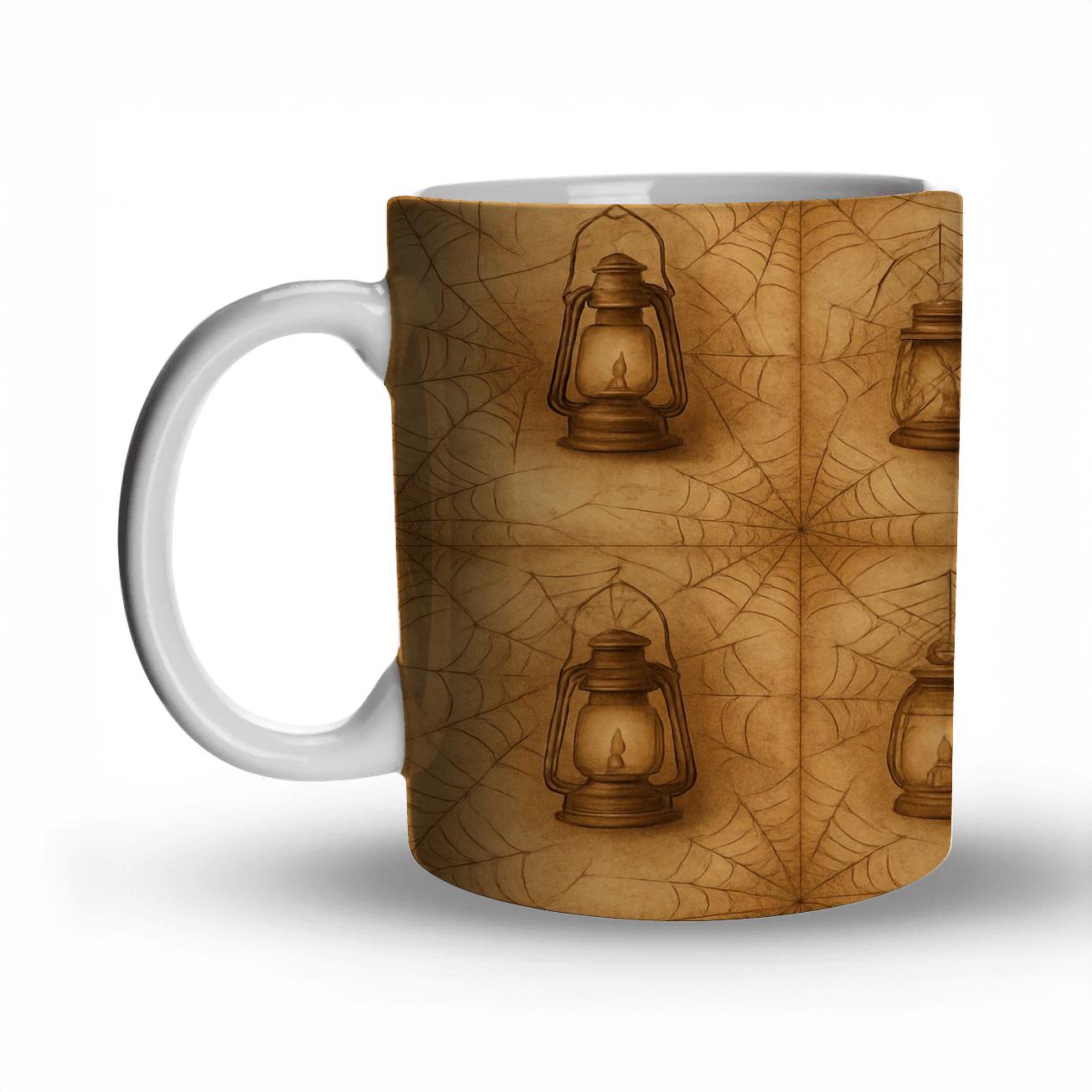 Sepia Lantern And Cobweb Parchment Collage Tile travel mugs with handles
