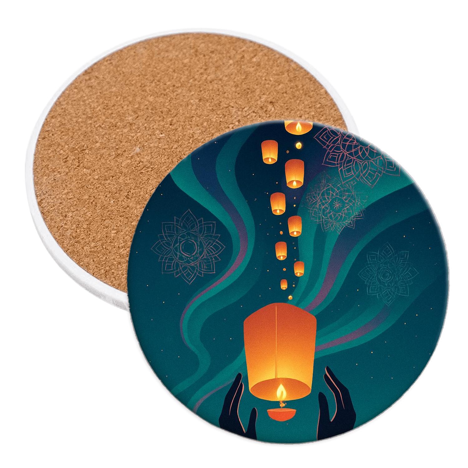 Aurora Lantern Treaty absorbent drink coasters