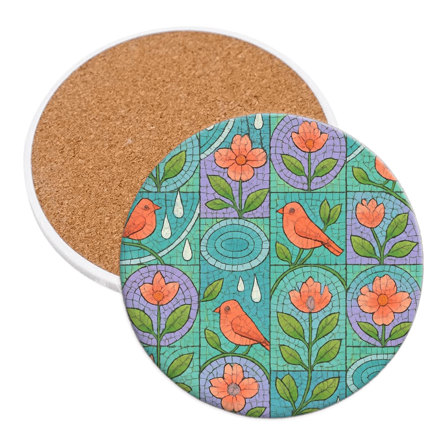 Spring Equinox Rain Garden Mosaic decorative beverage coasters