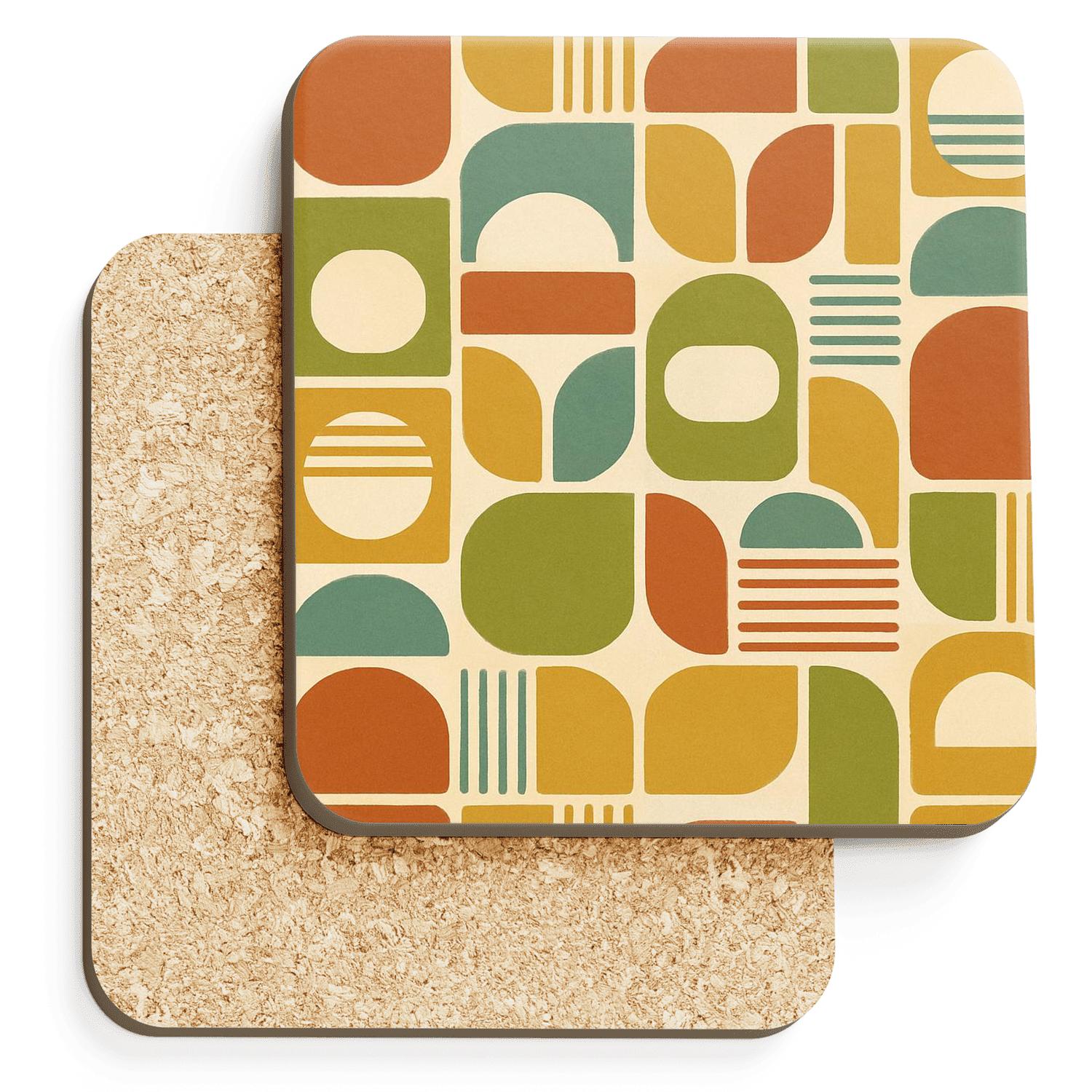 Sunbaked Vinyl Geometry wooden table coasters