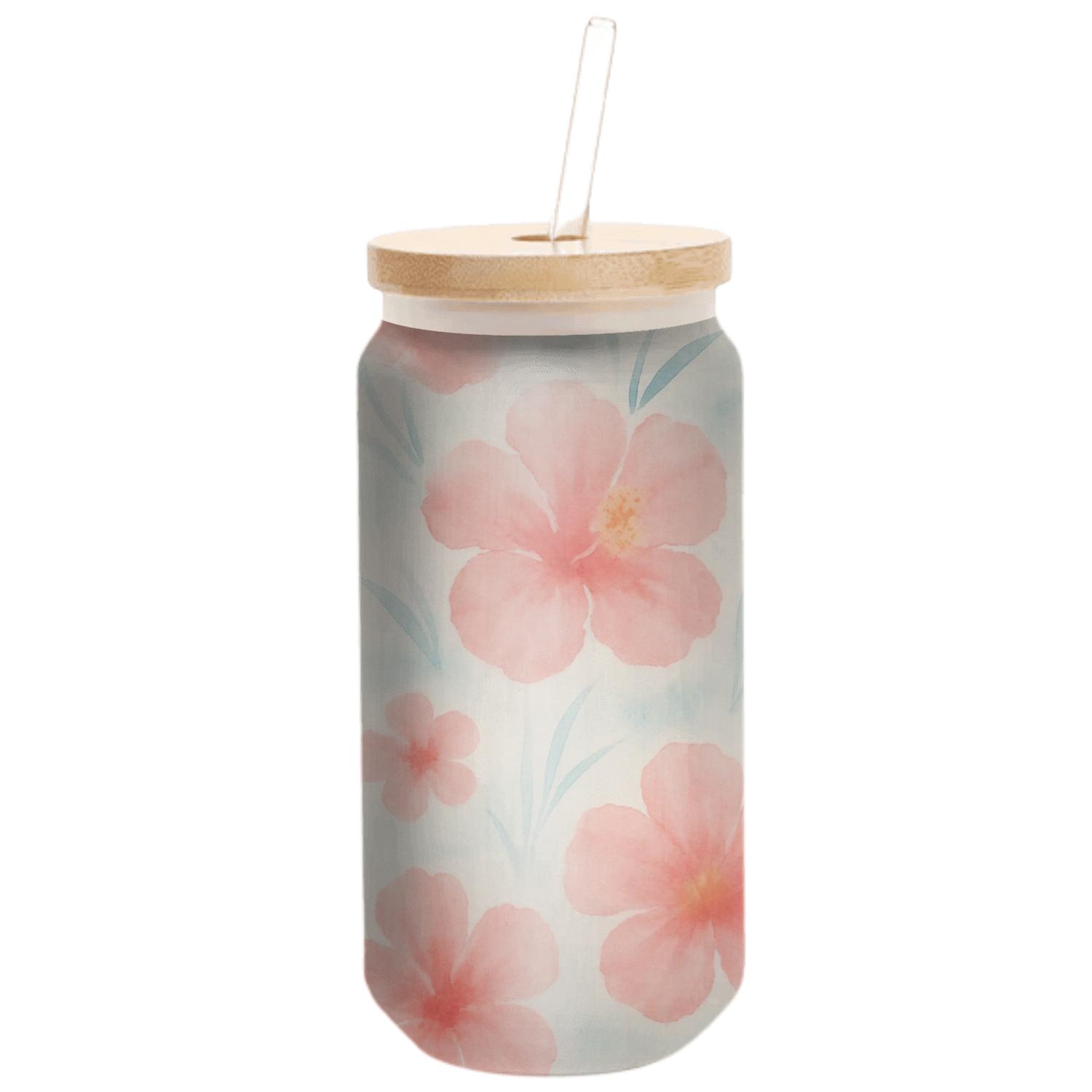 Seaside Hibiscus Watercolor Drift premium crystal drinkware