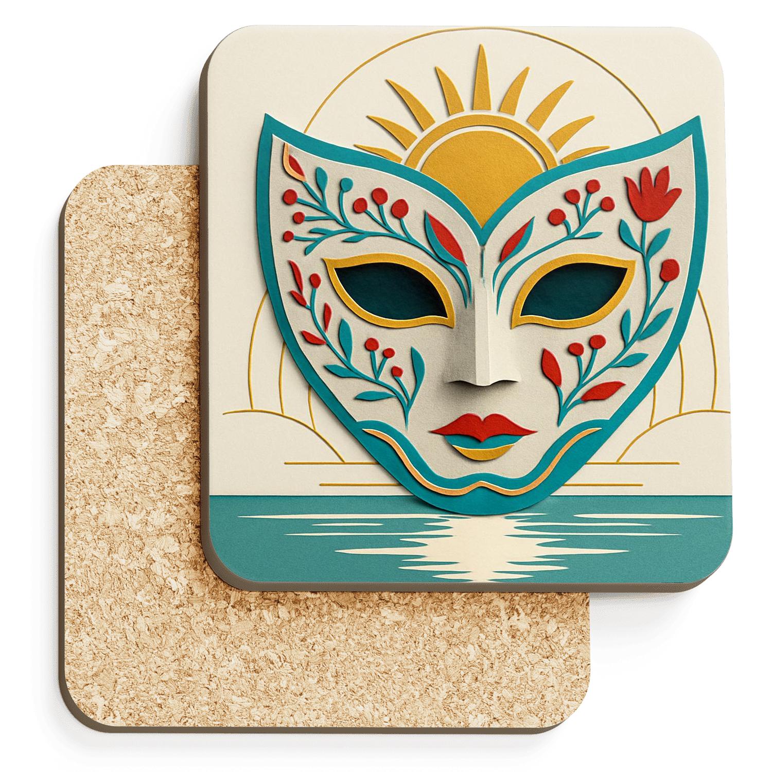 Midnight Sun Mask Carnival elegant tabletop coasters