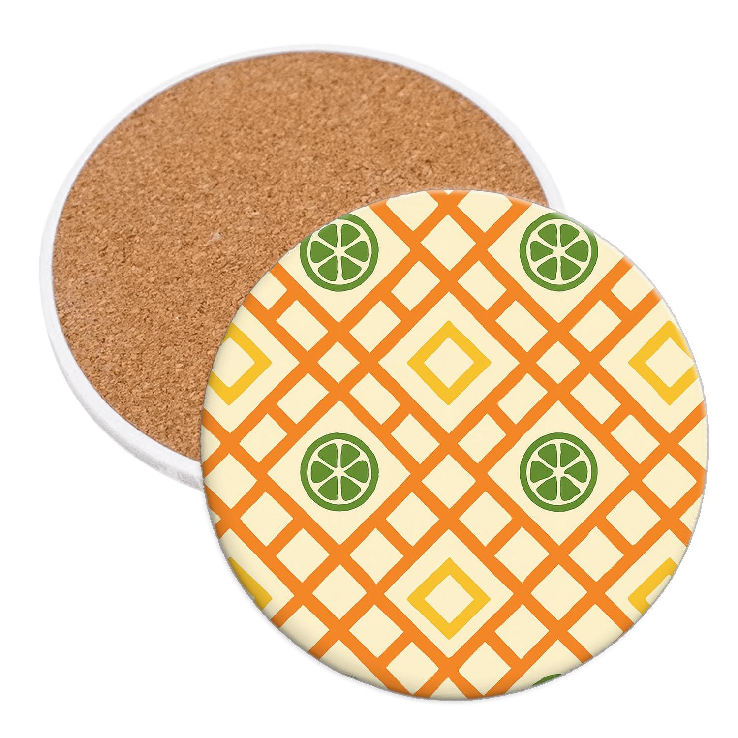 Sunlit Citrus Lattice Mosaic elegant tabletop coasters