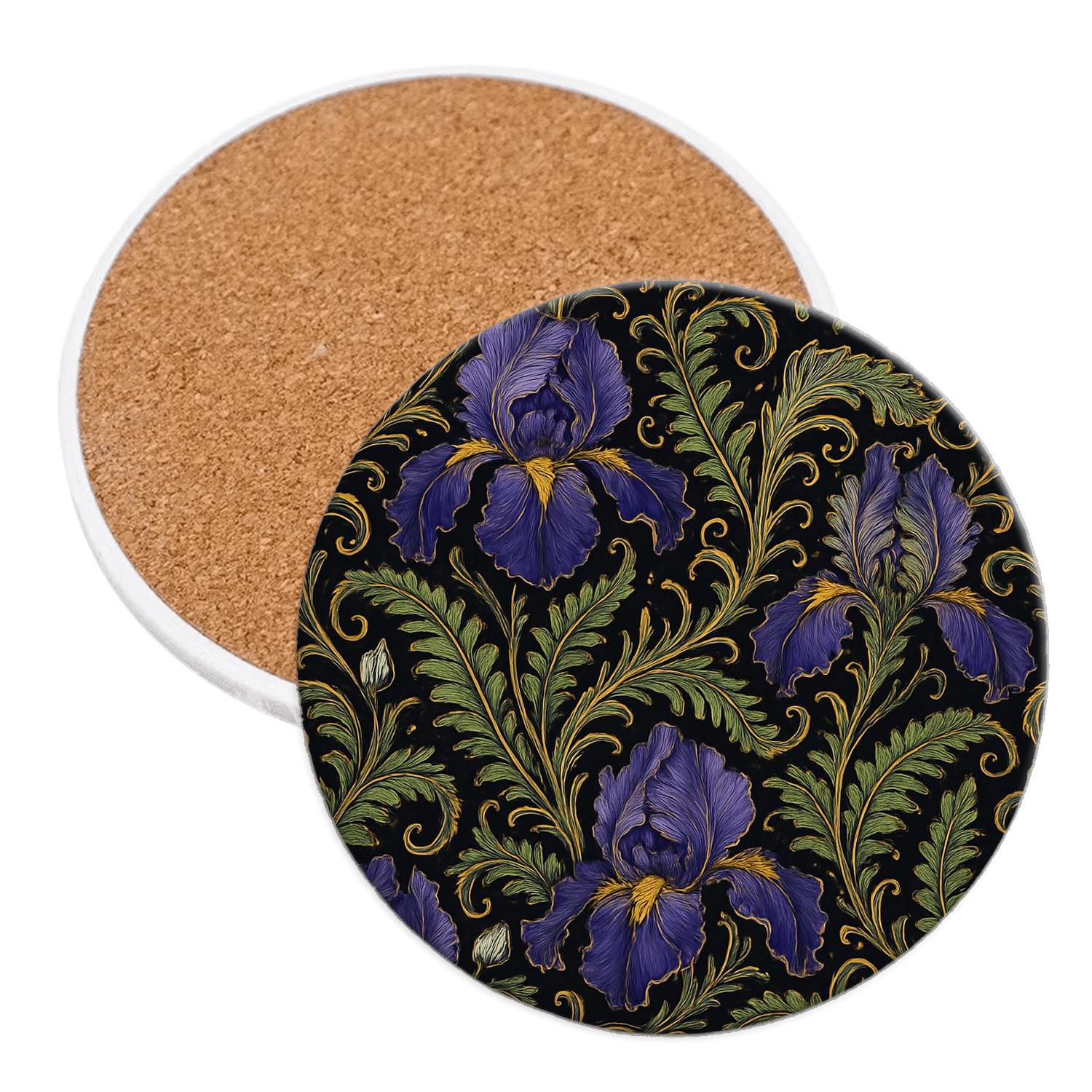 Baroque Iris And Fern Filigree personalized drink coasters