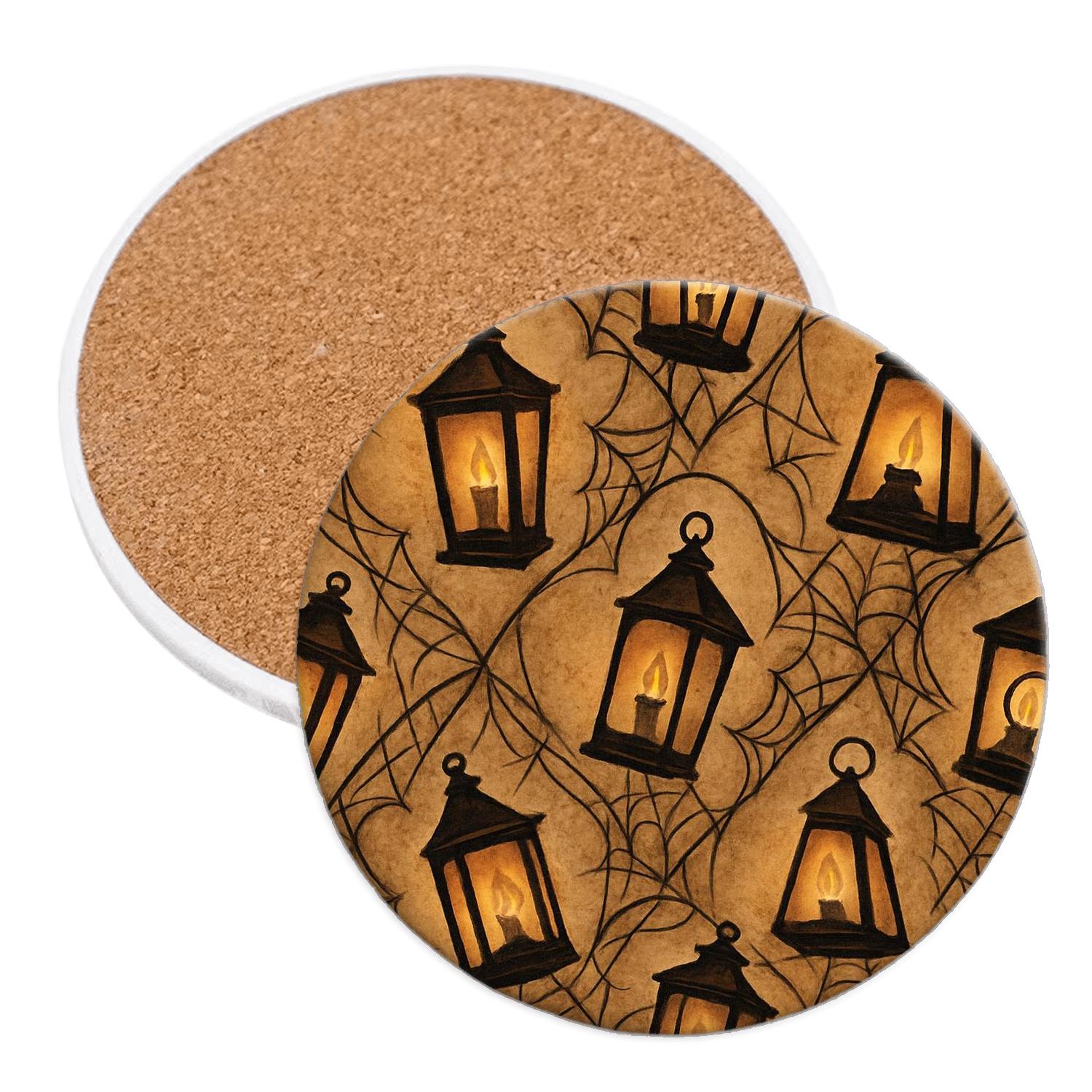 Sepia Lantern Cluster Lattice On Parchment Background coasters for home decor