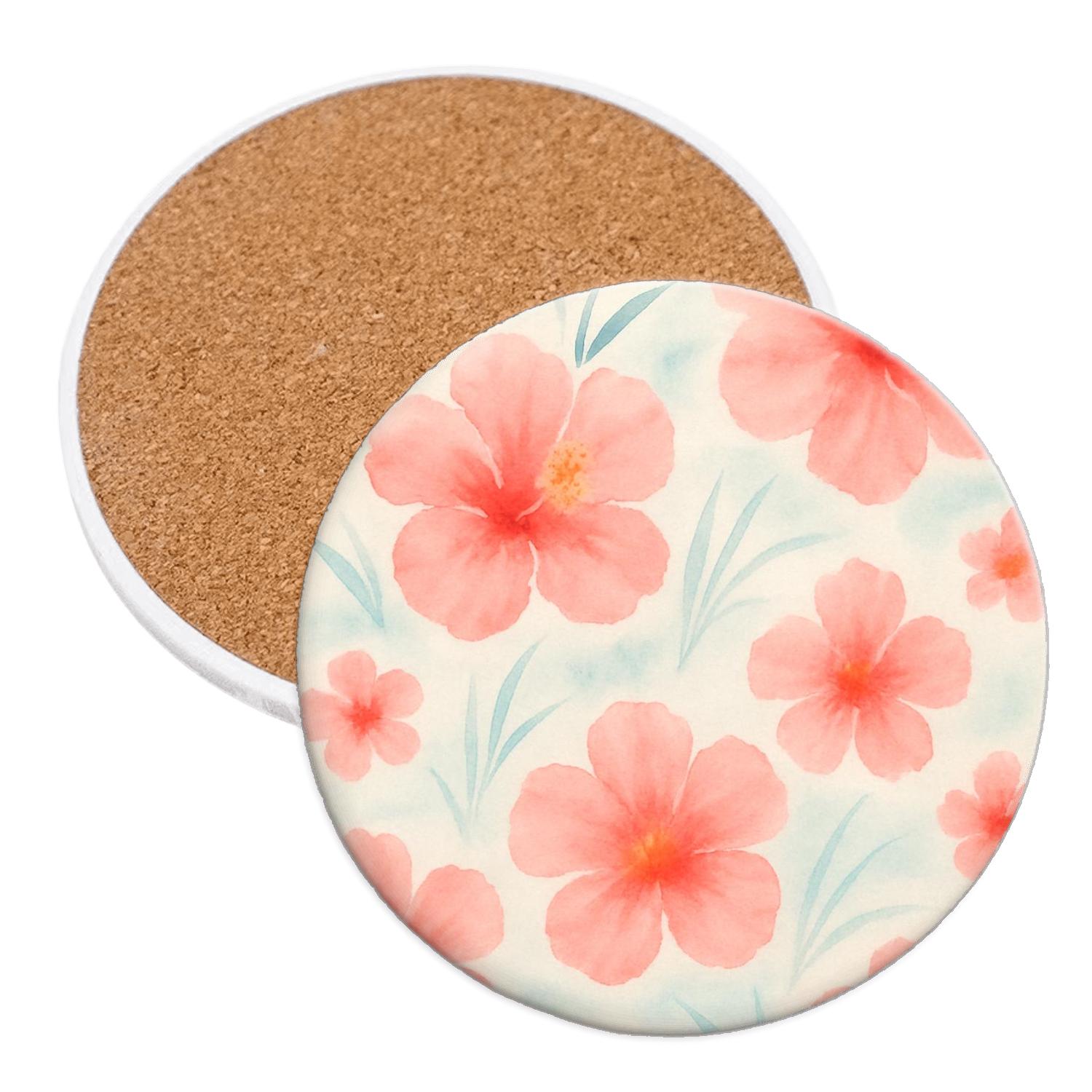 Seaside Hibiscus Watercolor Drift custom engraved coasters