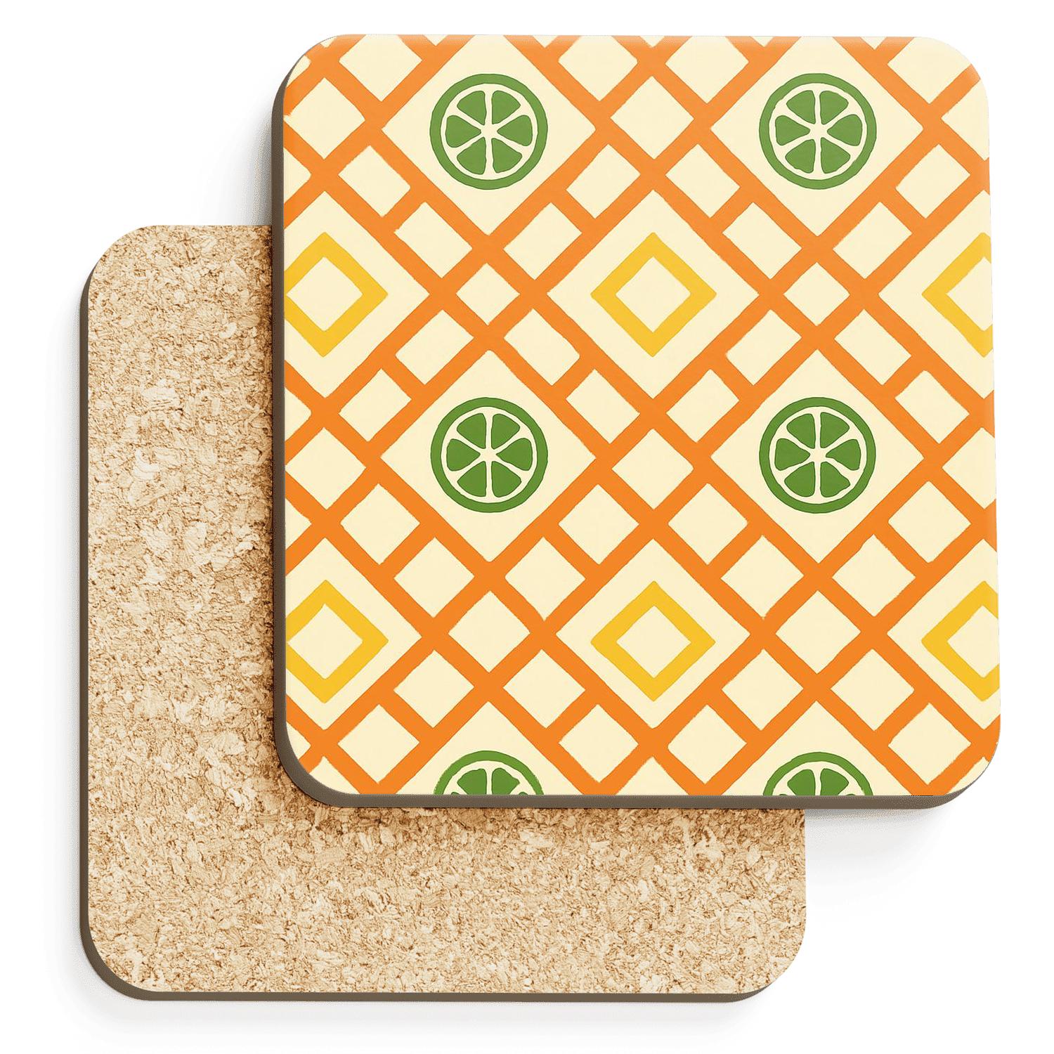 Sunlit Citrus Lattice Mosaic coasters for home decor