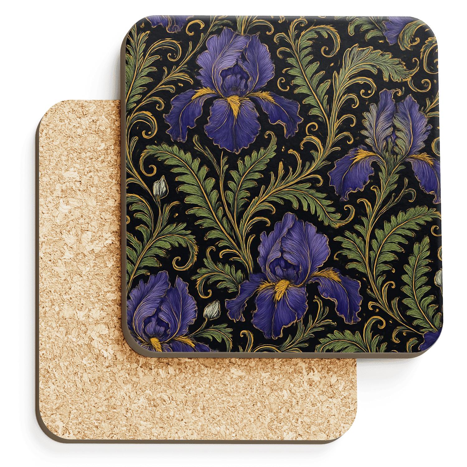 Baroque Iris And Fern Filigree elegant tabletop coasters