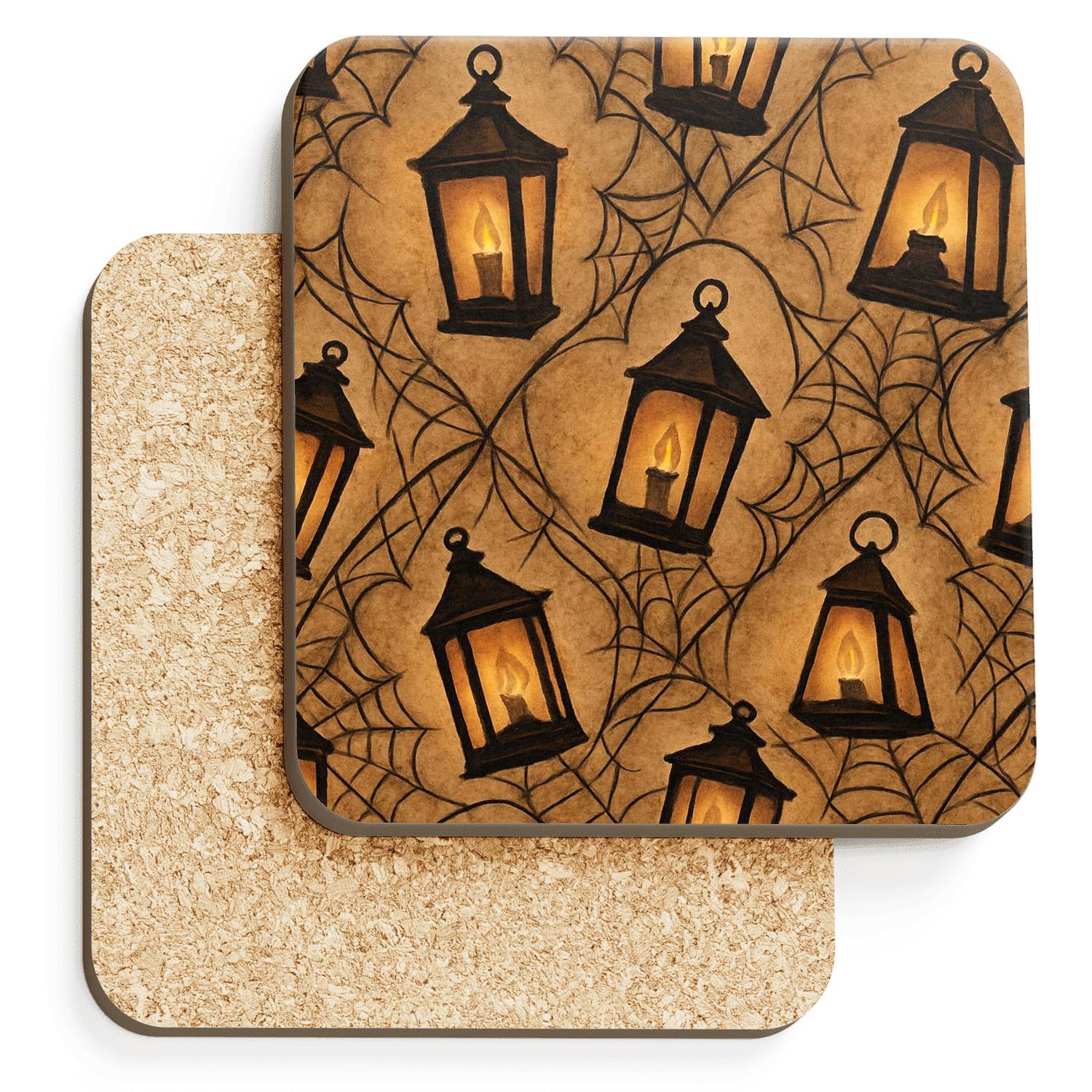 Sepia Lantern Cluster Lattice On Parchment Background custom engraved coasters