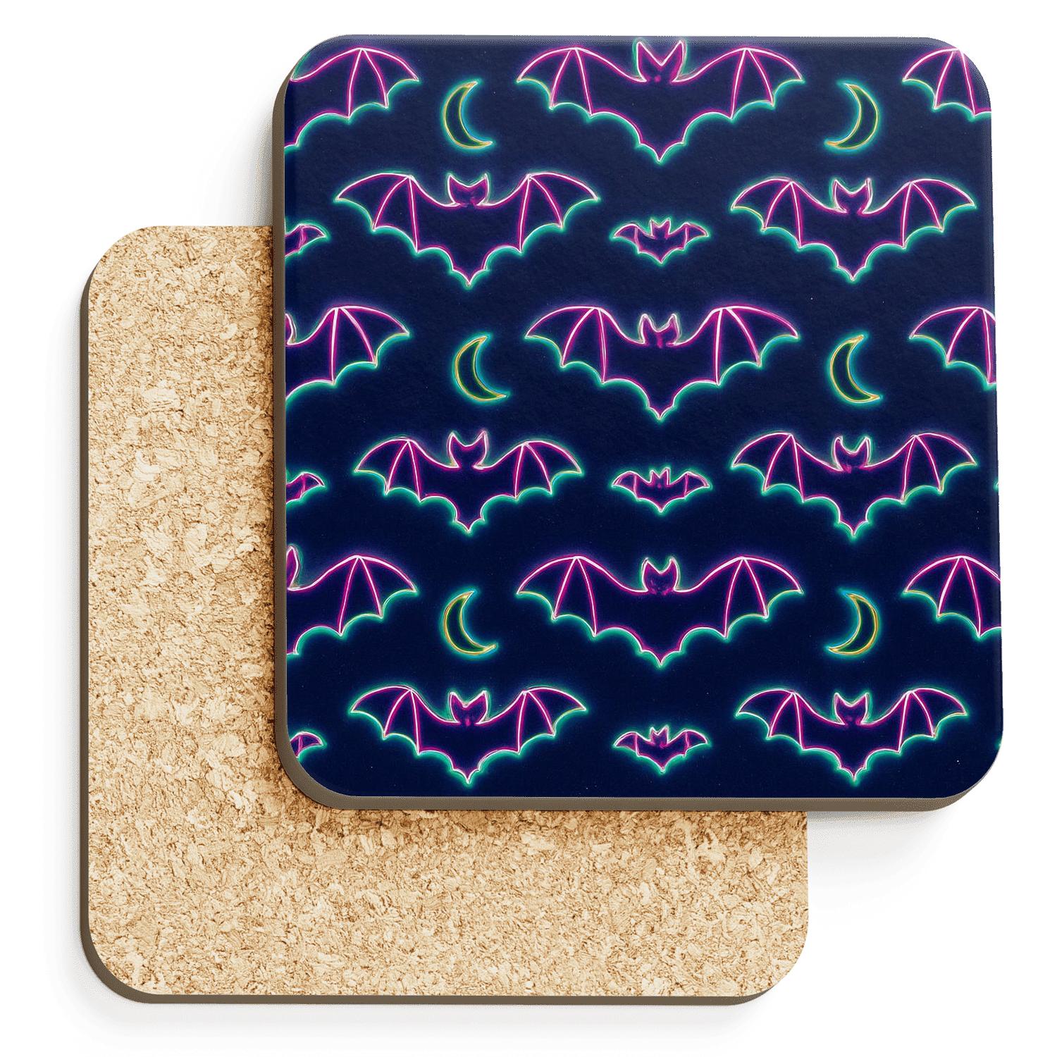 Neon Bat Mirror Pairs On Deep Navy Night elegant tabletop coasters