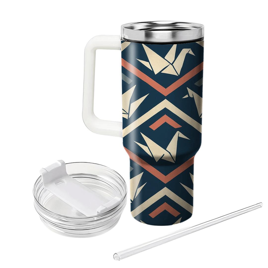 Midnight Origami Crane Chevron custom tumblers