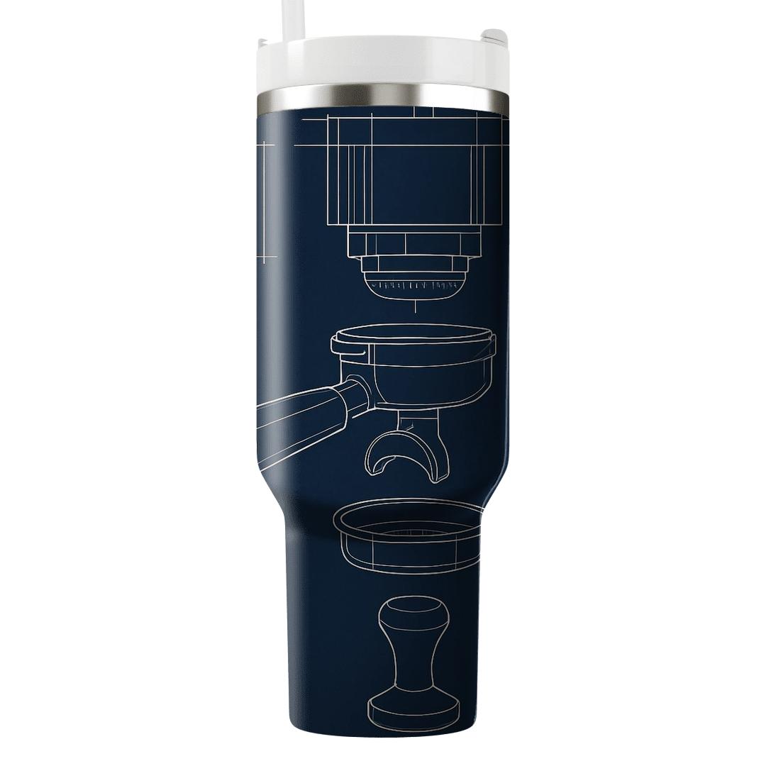 Geometric Espresso Blueprint tumblers with lids