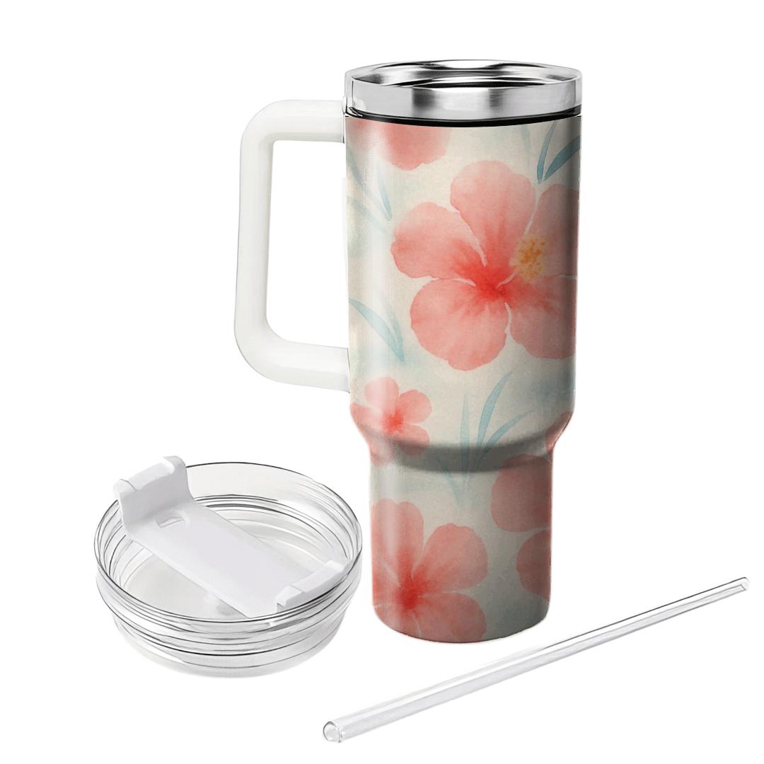 Seaside Hibiscus Watercolor Drift personalized tumblers