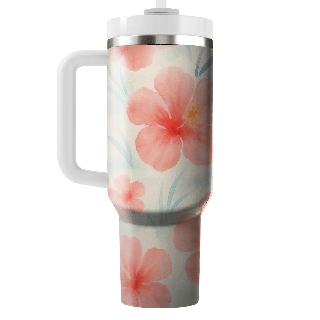 Seaside Hibiscus Watercolor Drift personalized tumblers