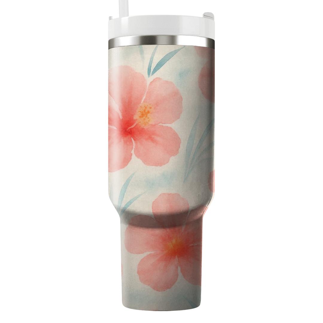 Seaside Hibiscus Watercolor Drift personalized tumblers
