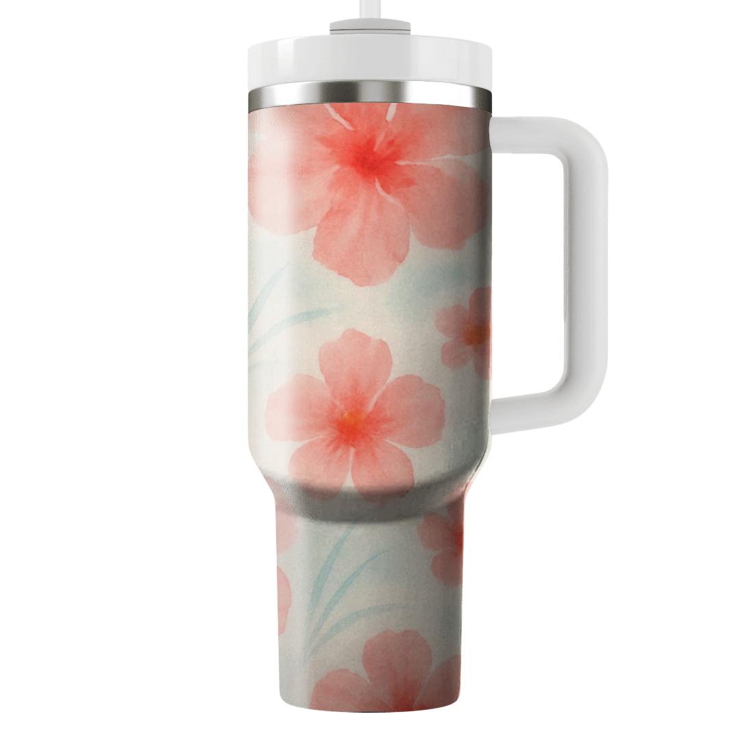 Seaside Hibiscus Watercolor Drift personalized tumblers