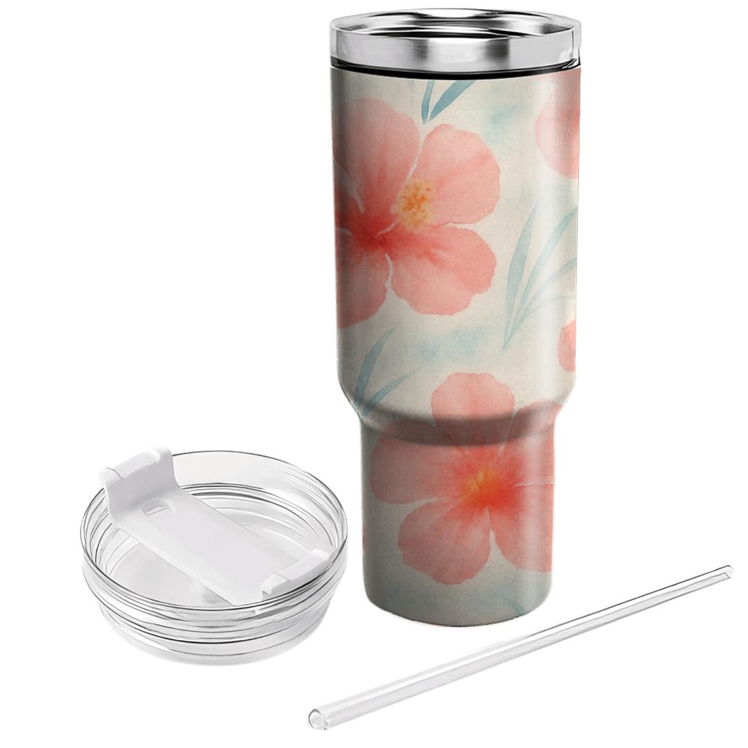 Seaside Hibiscus Watercolor Drift personalized tumblers