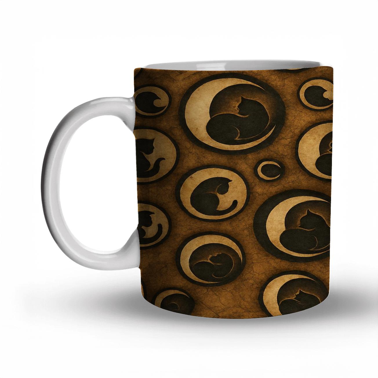 Sepia Moon Phase Cat Silhouette Medallions gift mugs for occasions
