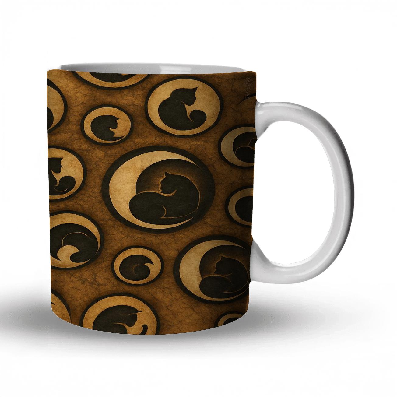 Sepia Moon Phase Cat Silhouette Medallions gift mugs for occasions