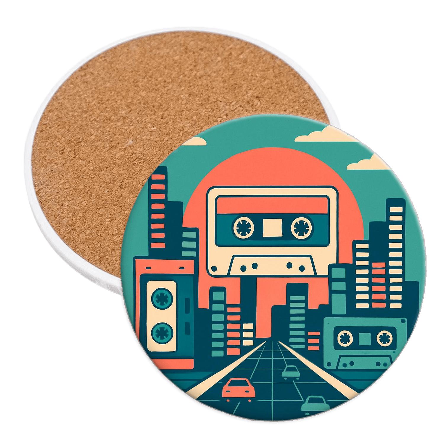 Cassette City Commute custom engraved coasters