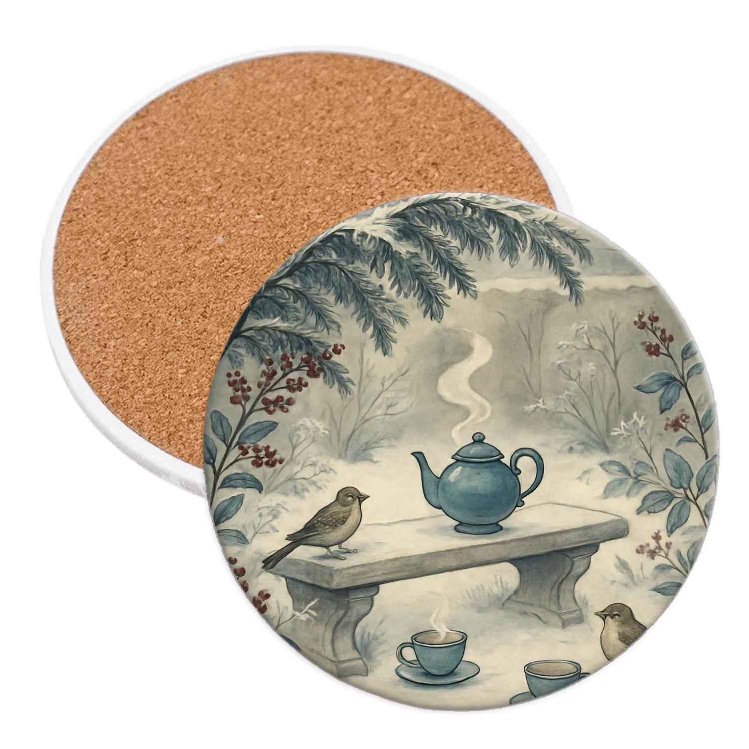 Winter Tea Garden Frost personalized drink coasters