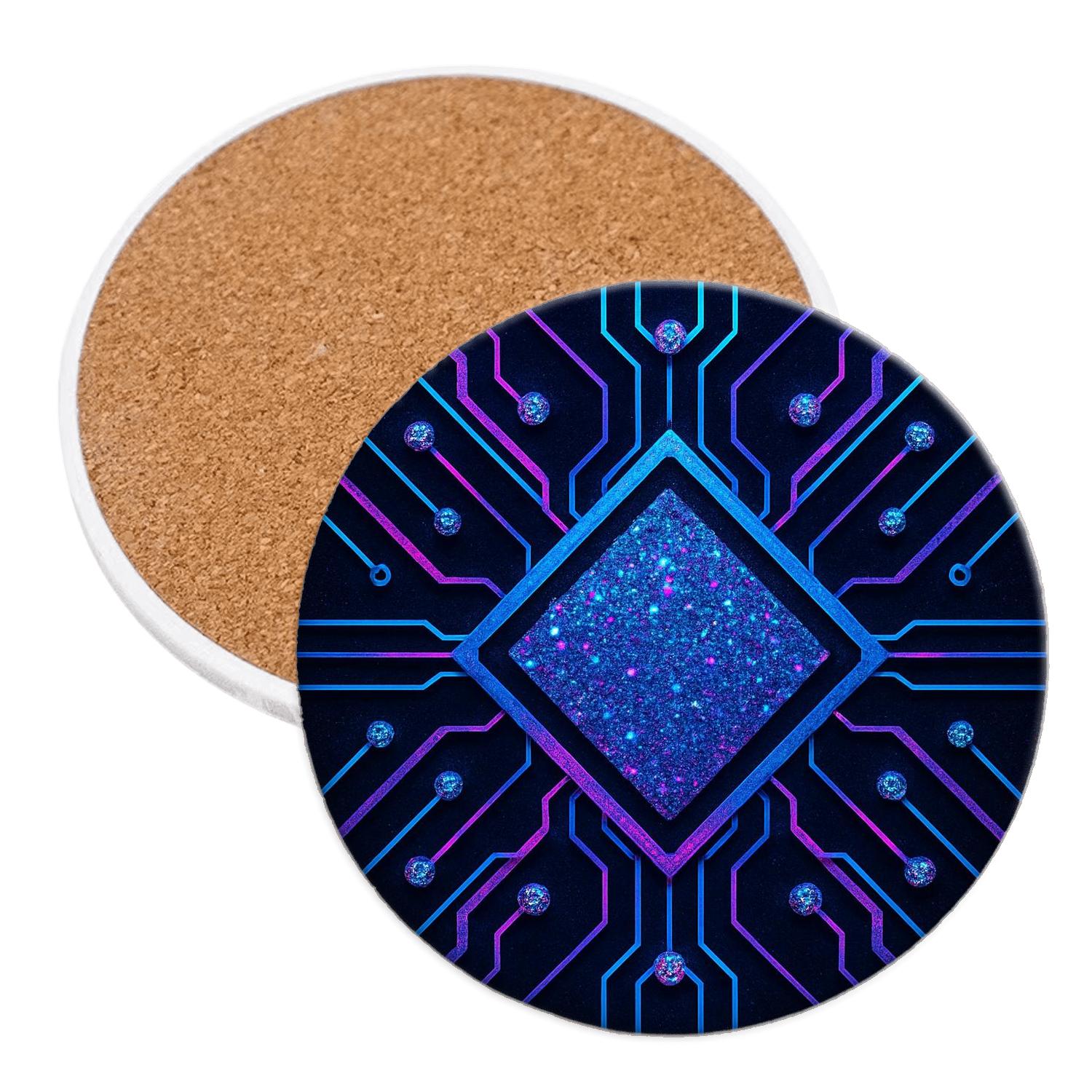 Neon Prism Glitter Circuit wooden table coasters