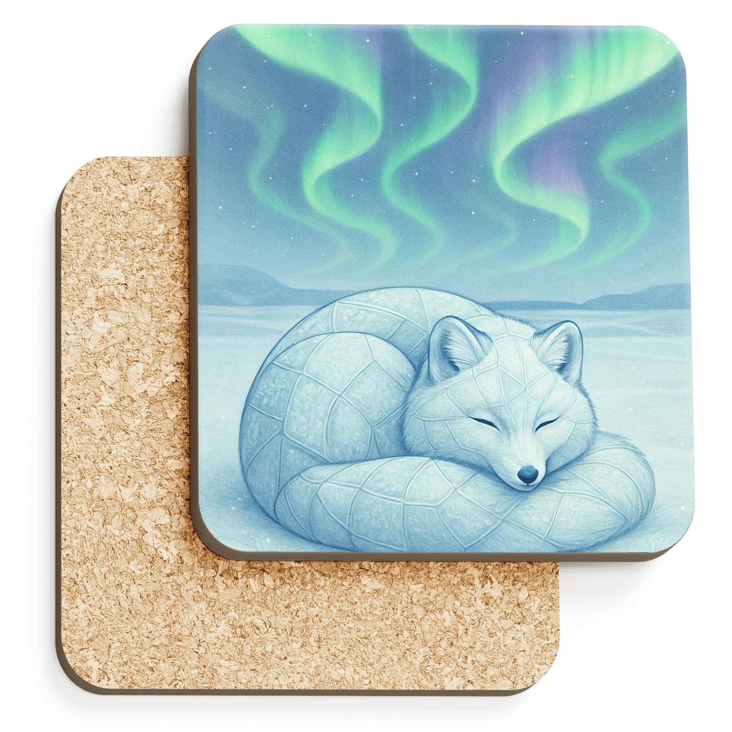 Polar Fox Aurora Patchwork custom engraved coasters